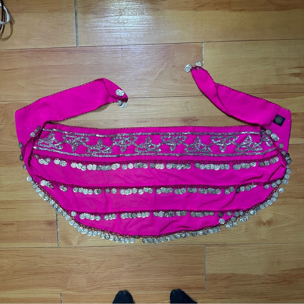 India Arts Fuchsia Hip Scarf with Silver Coins